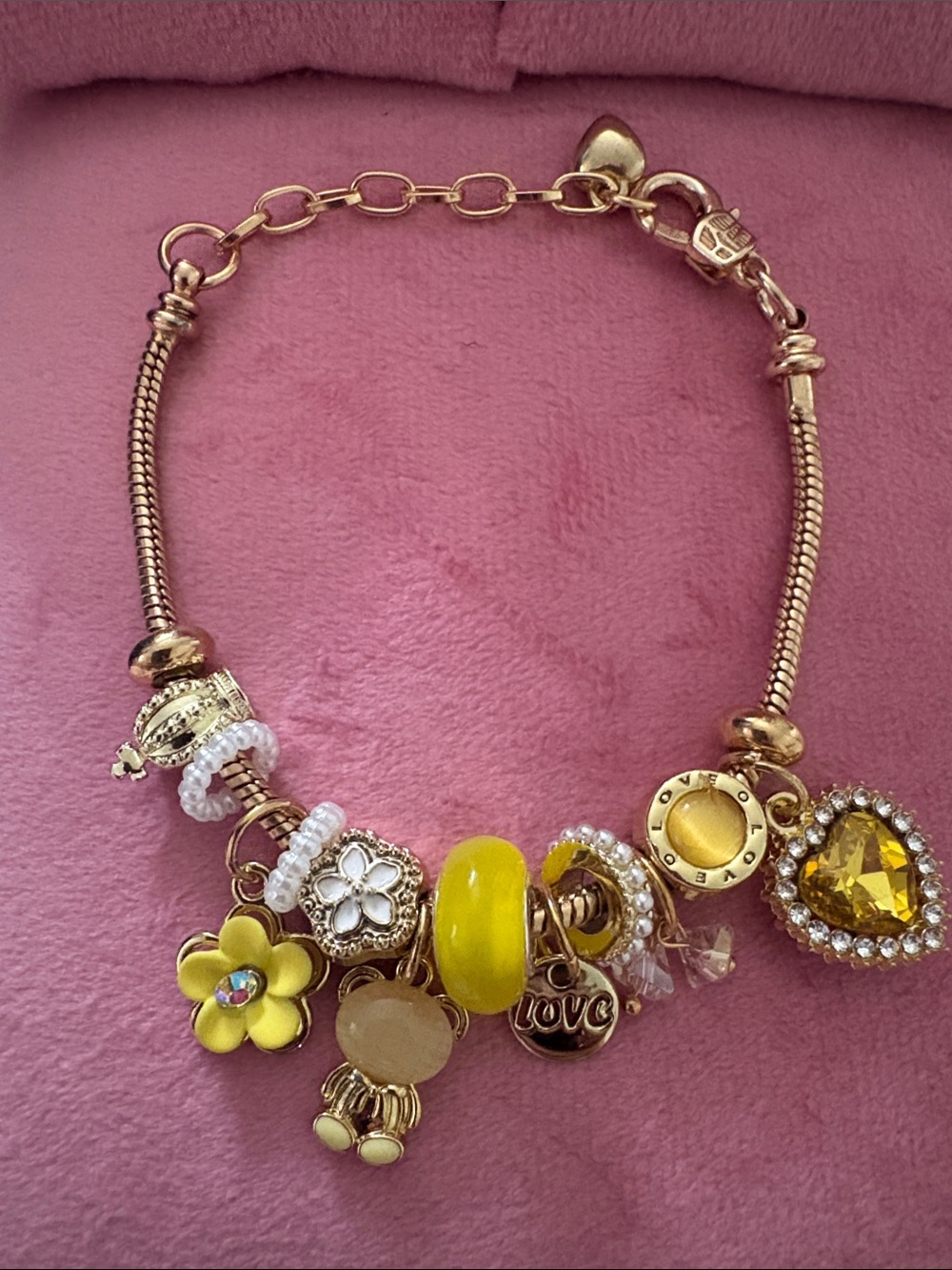 Gold-Tone Charm Bracelet with Yellow and White Accents for girls